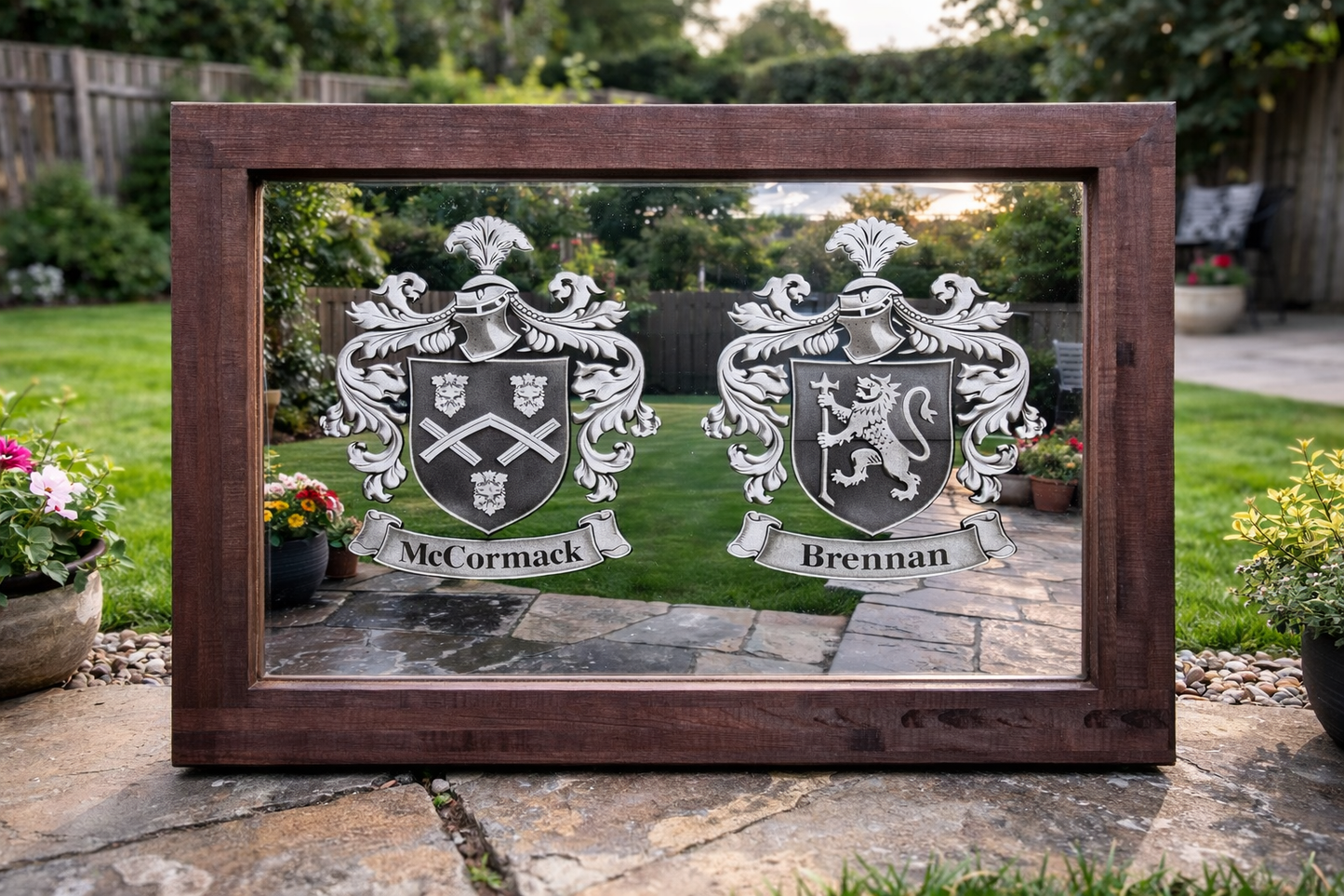 Wedding gift - Family Crest engraved mirror